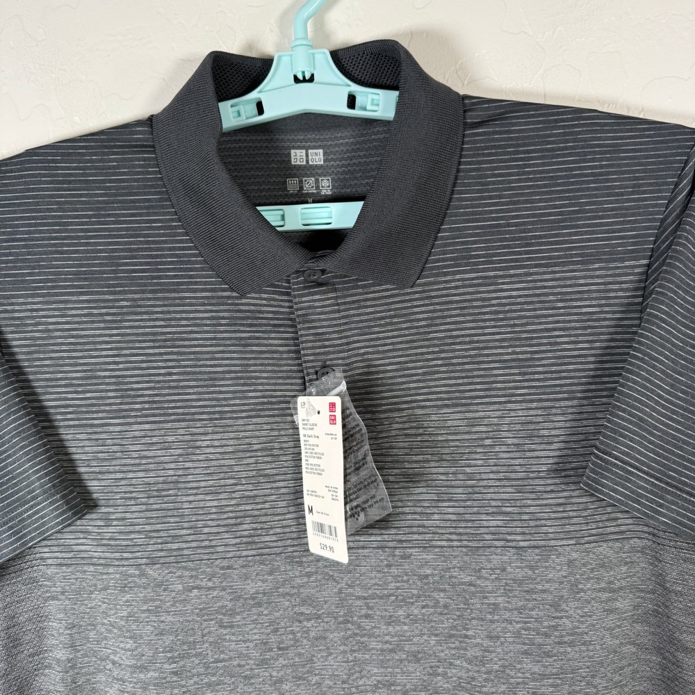 Uniqlo Dry-Ex Polo Shirt Mens M Dark Gray Striped Athletic Golf Active New